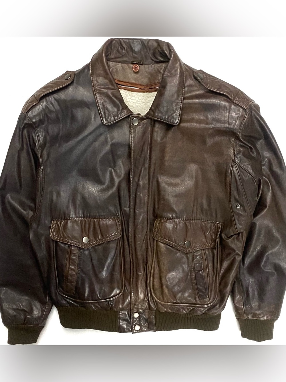 Vintage Reed Sportswear Sherpa Lined Brown Leather Aviator Type A2 Bomber Jacket